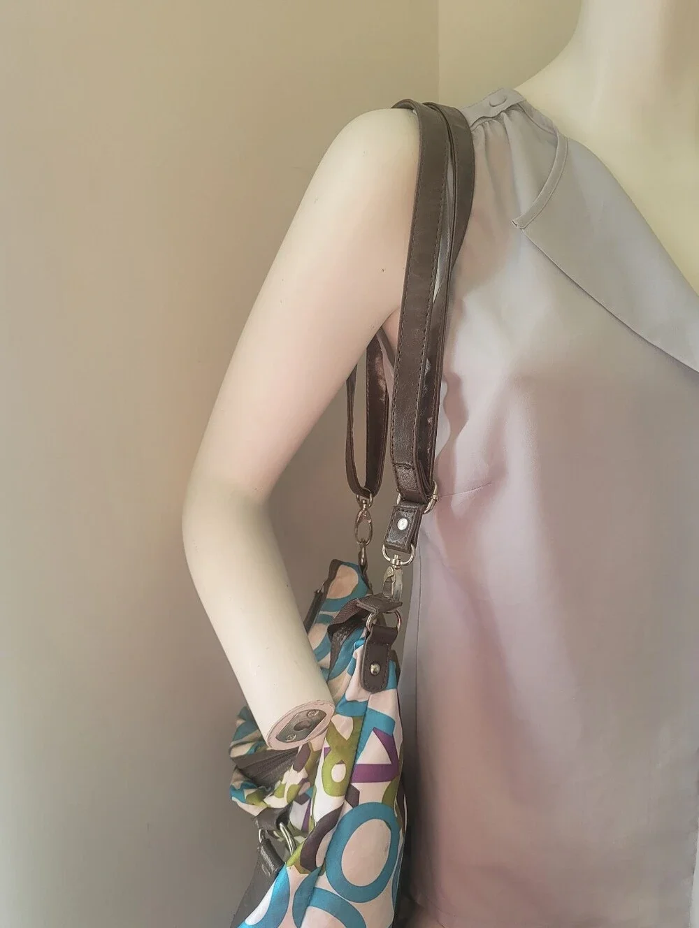 NY & Company Patterned Multicolor Tote Bag with Dark Trim